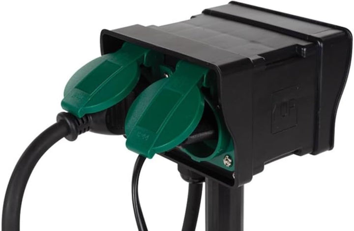 Perel Gartensteckdose, Erdspiess, Timer, 2 Steckdosen Typ E, 2 Klappdeckel, Kabel 1.5 m, 3G1.5, IP44