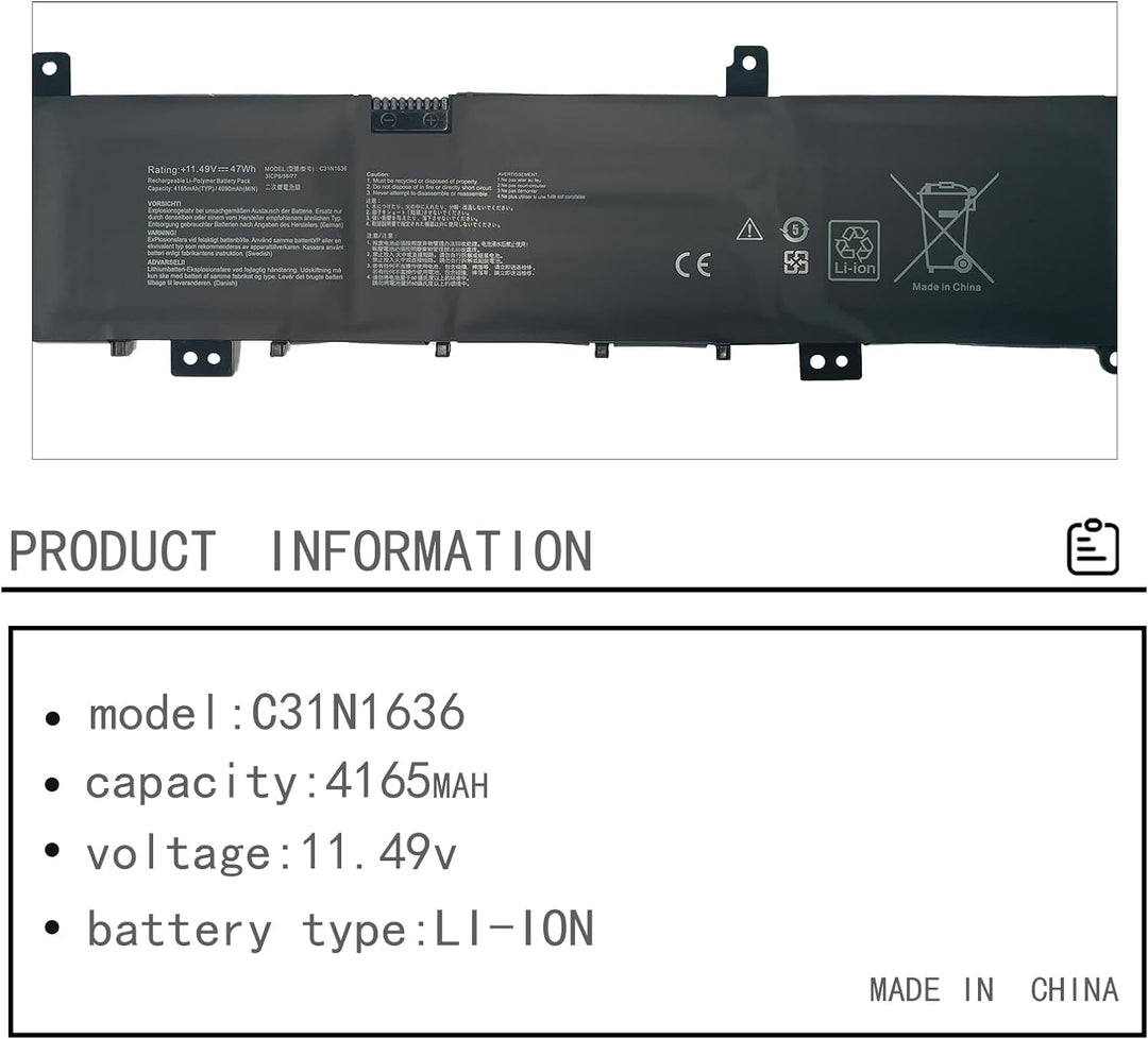 C31N1636 0B200-02580100 0B200-02580000 0B200-02580200 Laptop Batterie Ersatz für Asus VivoBook Pro 1