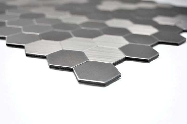 Mosaik Fliese selbstklebend Aluminium silber metall Hexagon metall für WAND KÜCHE FLIESENSPIEGEL THE