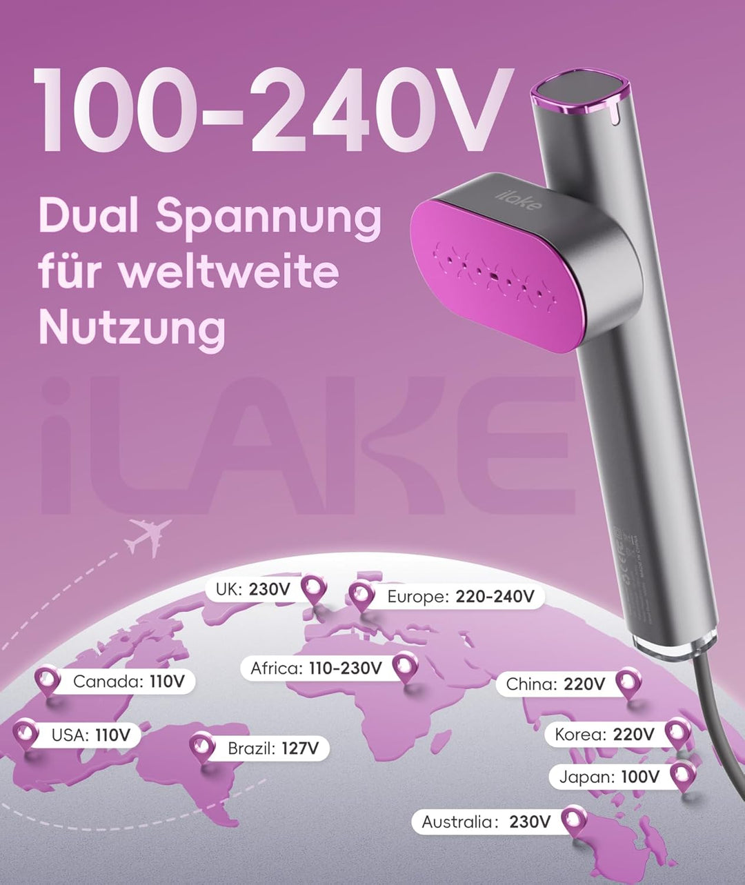 Dampfglätter für Kleidung, Handheld 100-240V Dual Voltage Travel Dampfglätter, 1000W und 120ML Wasse
