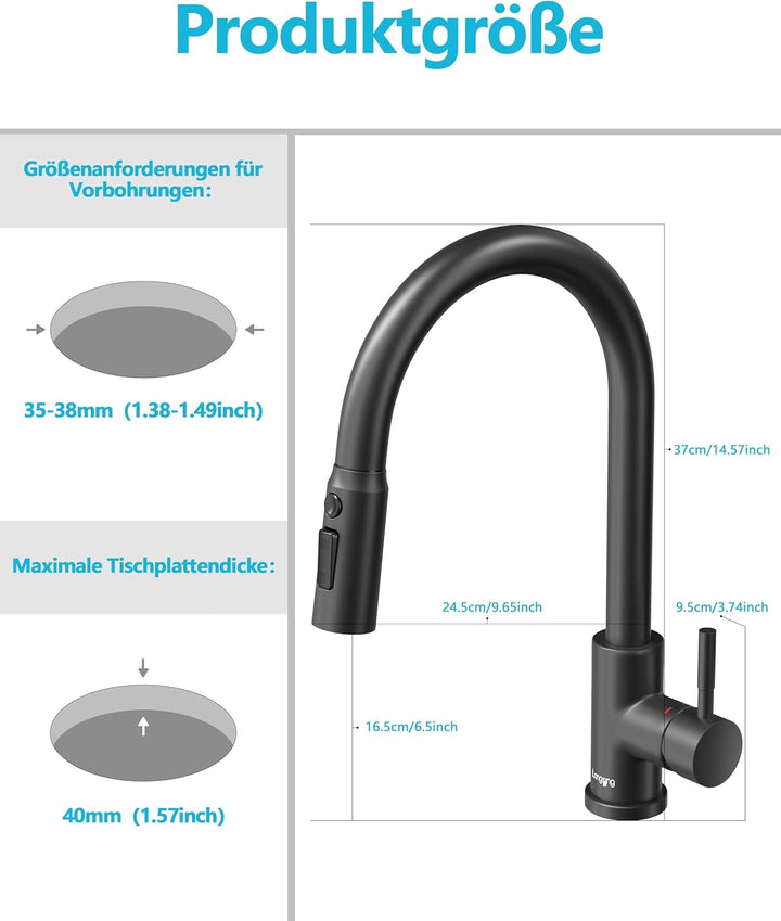 Küchenarmatur, Hochdruck Wasserhahn Küche Ausziehbar, Mischbatterie Küche mit küchenarmaturen, 360°-