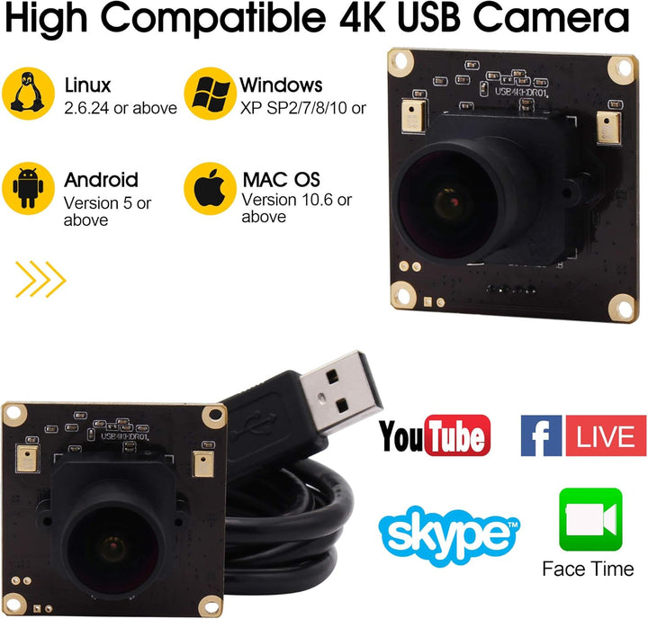 G Fisheye Objektiv 4K USB Kameramodul 2160p Webcam modul,UHD 30fps Webkamera modul Weitwinkel 170° U