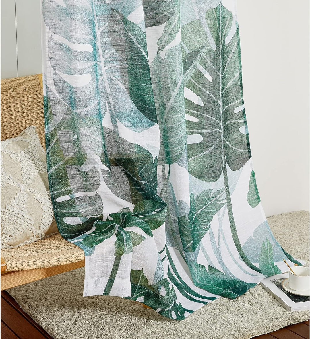 PONY DANCE Wohnzimmer Gardinen Modern 2er Set H 240 x B 132 cm Voile Gardinen Weiss Leinenopik Vorha
