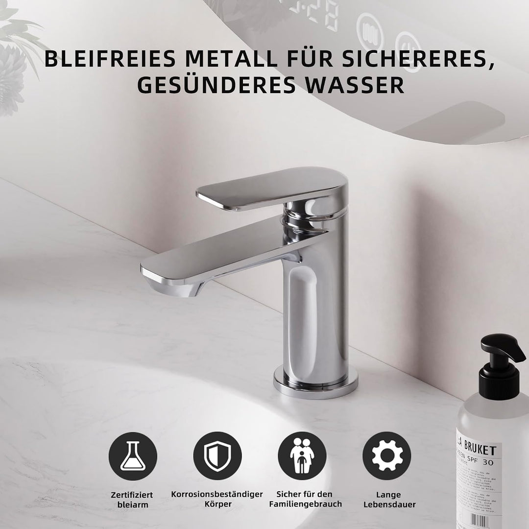 BELZ Wasserhahn Bad Einhebel Mischbatterie aus Messing, Wasserhahn fürs Badezimmer, Wassersparend &