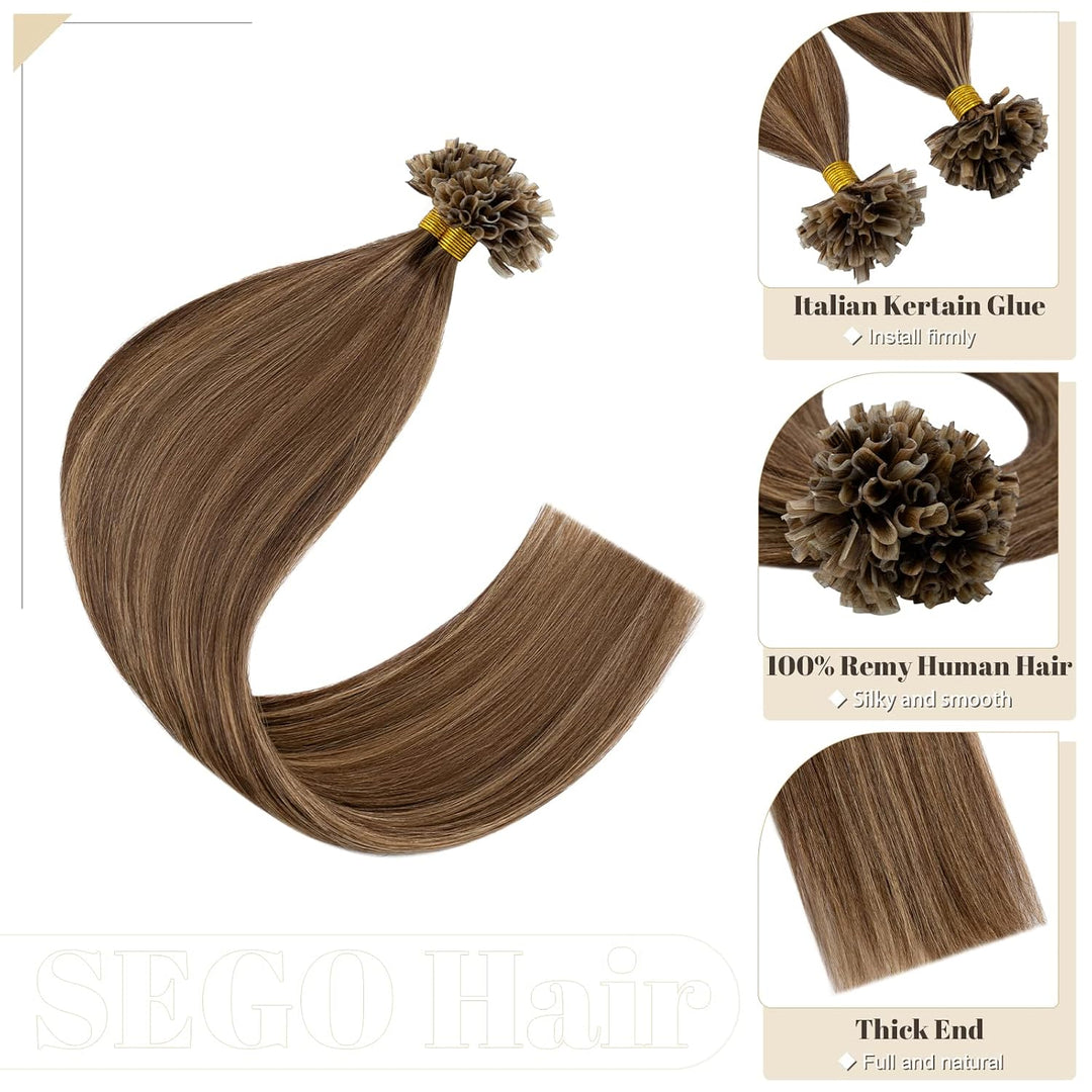 SEGO Bondings Extensions Echthaar 0.5g/Strähnen Haarverlängerung Keratin U-Tip Glue 100 Strähnen 100