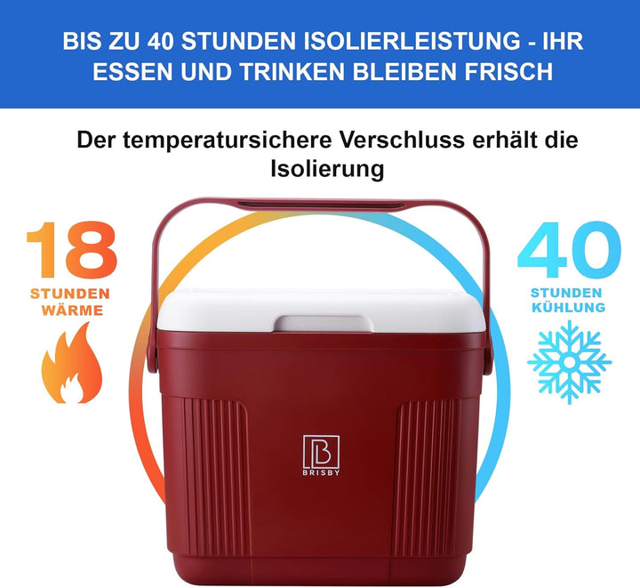Brisby Kühlbox - 18 Stunden warm - 40 Stunden kühl - Inklusive 4 grosse Kühlelemente 450 ML - 38,3cm