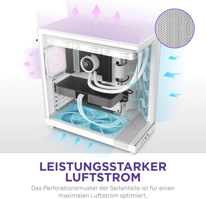 NZXT H6 Flow | CC-H61FW-01 | Kompaktes Mid-Tower Gehäuse mit zwei Kammern | Glaspaneele mit Panorama