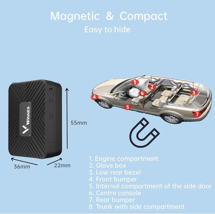 WINNES Mini GPS Tracker Auto 4G mit SIM-Karte, Magnetischer Fahrzeug GPS Tracker mit Echtzeit-Ortung