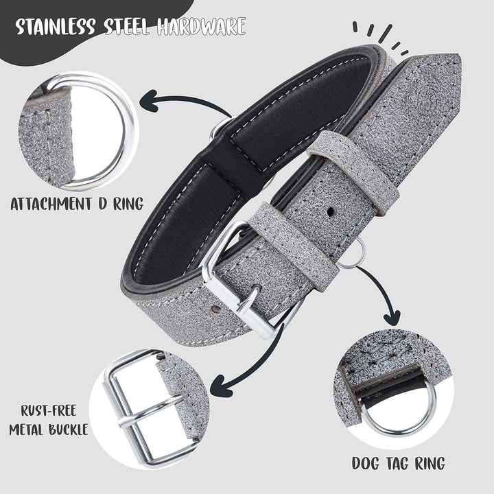 Riparo K-9 Hundehalsband, gepolstert, echtes Leder, verstellbar, strapazierfähig (XL: 4,5CM Breit fü