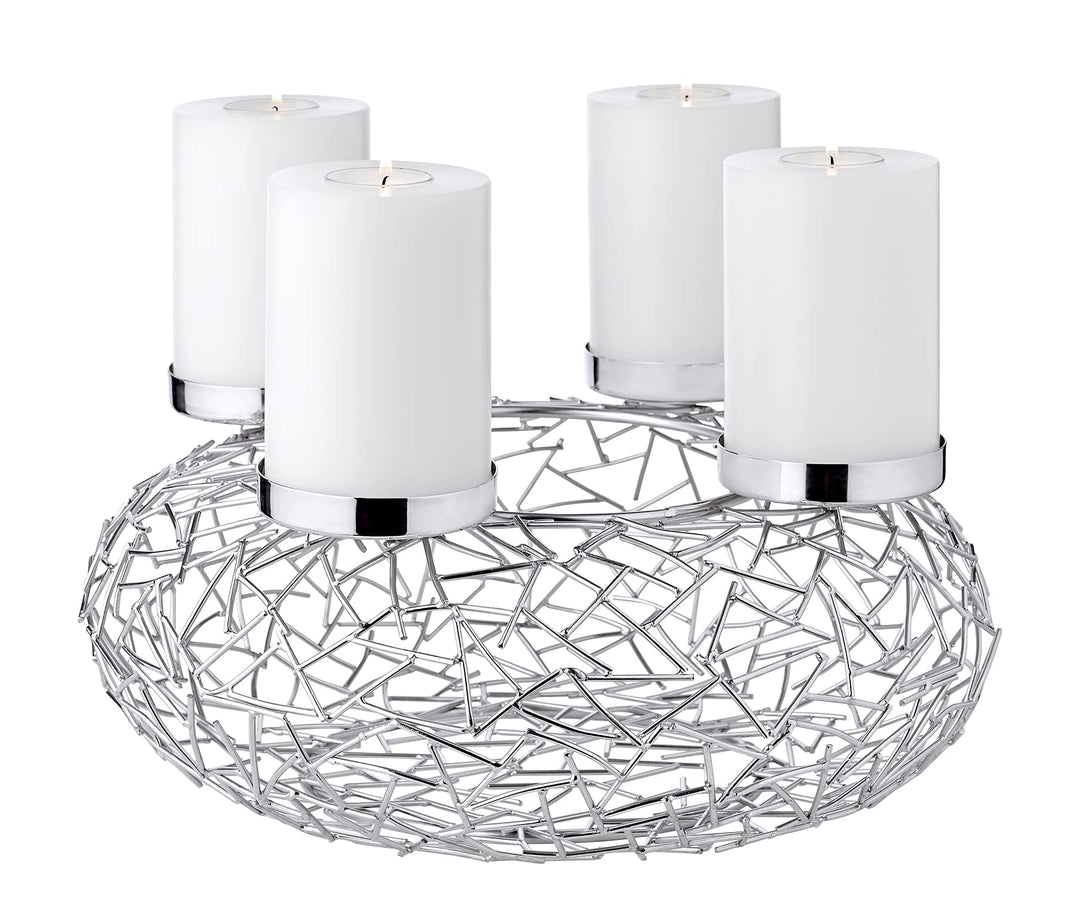 EDZARD Adventskranz Milano, Durchmesser 34 cm, für Kerzen Durchmesser 8 cm, Edelstahl vernickelt sil