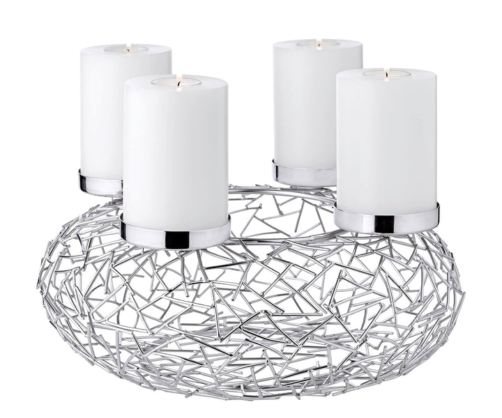 EDZARD Adventskranz Milano, Durchmesser 34 cm, für Kerzen Durchmesser 8 cm, Edelstahl vernickelt sil