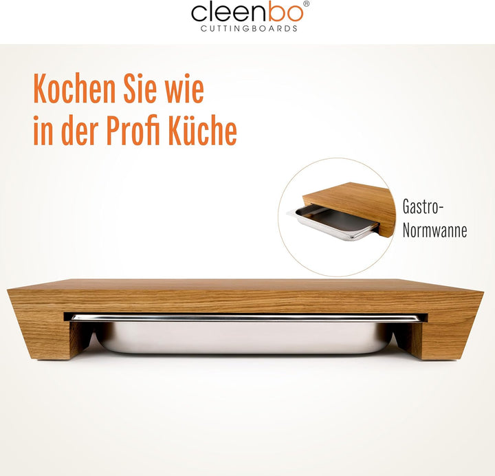 Schneidebrett mit Auffangschale "Style Oak" Profi Holz Küchenbrett aus geölter Eiche, Grosses Schnei