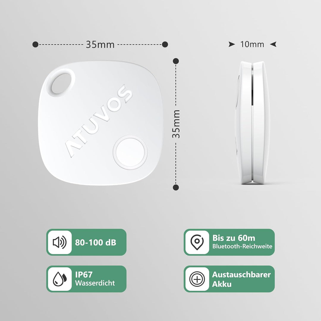 ATUVOS Schlüsselfinder KeyFinder 4er Pack, iOS Smart Bluetooth Tracker Tag Kompatibel mit Apple Wo i