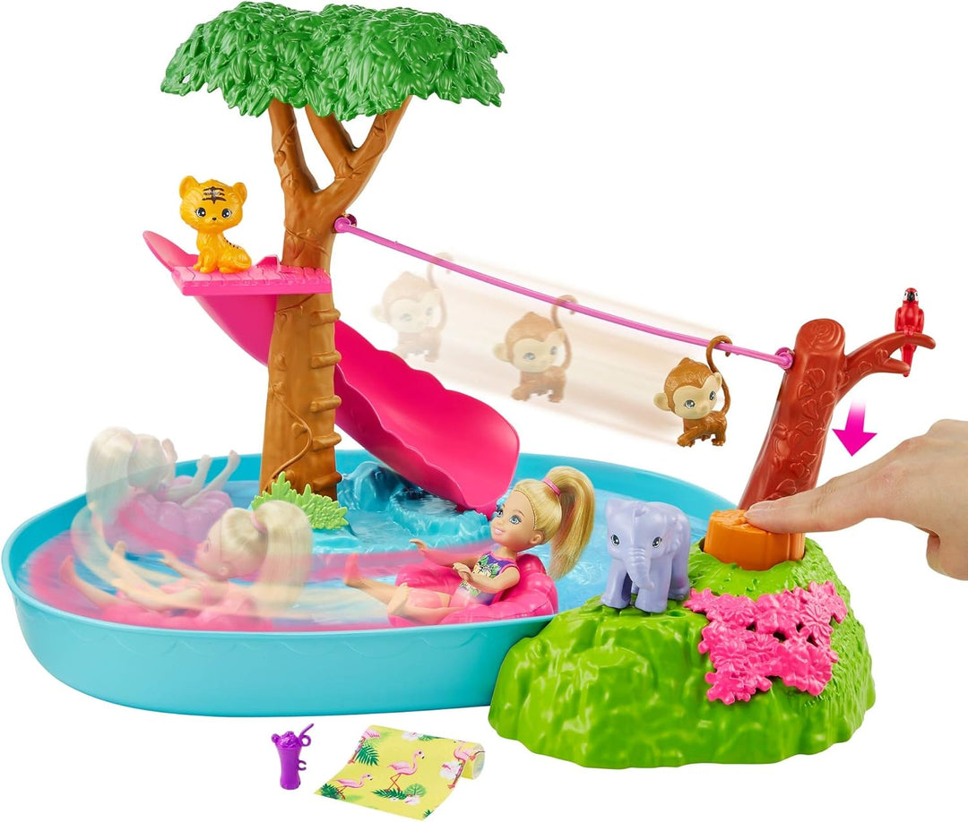 Barbie GTM85 Chelsea „Der verrückte Geburtstag“ Dschungelparty-Spielset mit Chelsea-Puppe (ca. 15 cm