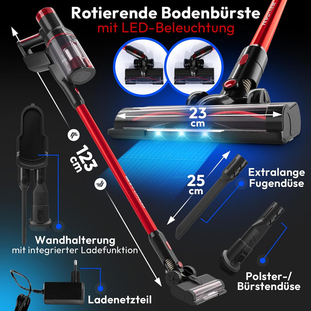 ProfiCare® Akku Staubsauger kabellos | extra stark | 22,2V Akku | Staubsauger beutellos | 35 min. La