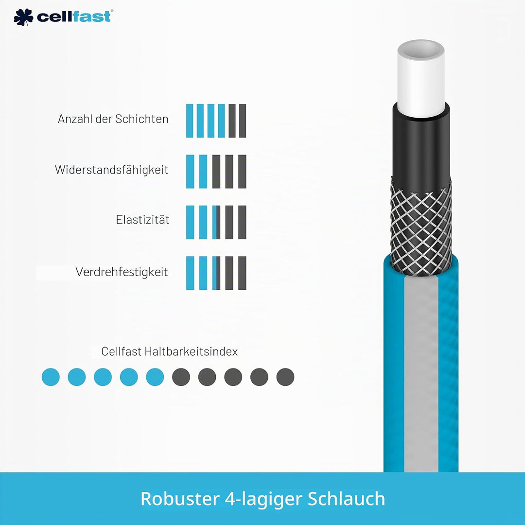 Cellfast Gartenschlauch IDEAL, Strapazierfähig, Flexibel, 4-lagig, Haltbare Kreuzgeflecht, UV und Al