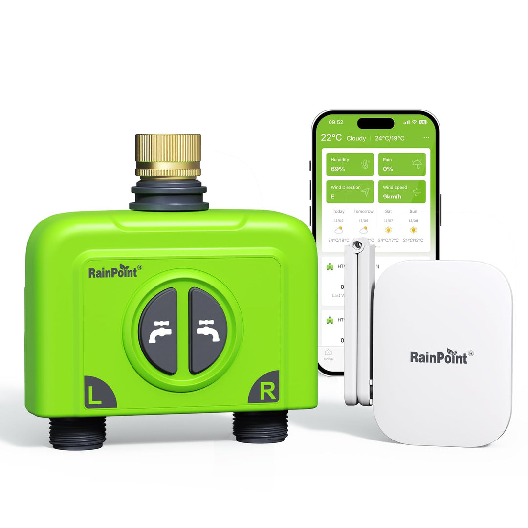 RAINPOINT Bewässerungscomputer WLAN 2 Ausgänge mit Antennen-Gateway und Messingeinlass Smart Bewässe