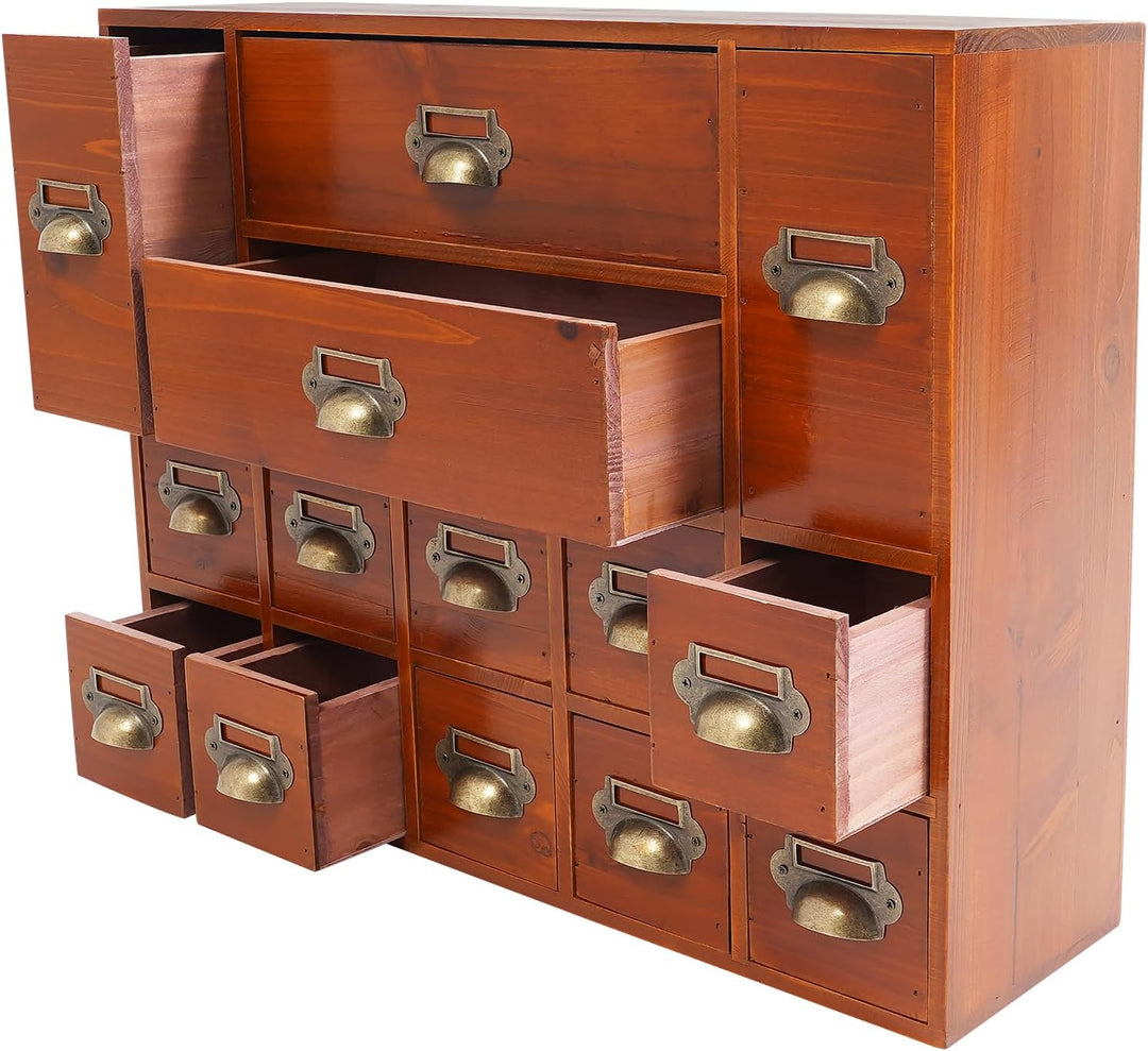OUKANING Vintage 14-Schubladen Aufbewahrungsschrank, Apothekerschrank Organizer aus Eisen+Holz, Mehr