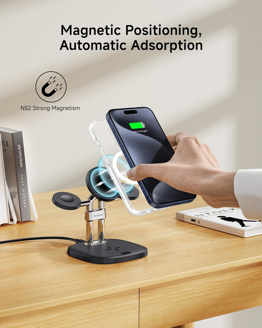 Fast Dual Ladestation für Apple Watch 11/Ultra 3/SE 3, Induktive Ladestation für iPhone Air/17 Pro M