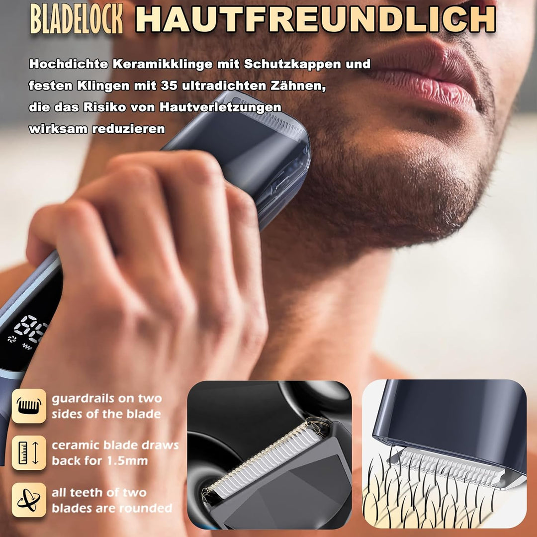 Vakuum Barttrimmer Herren, Wiederaufladbarer Bartschneider Herren Elektrisch Rasierer, IPX7 Wasserdi