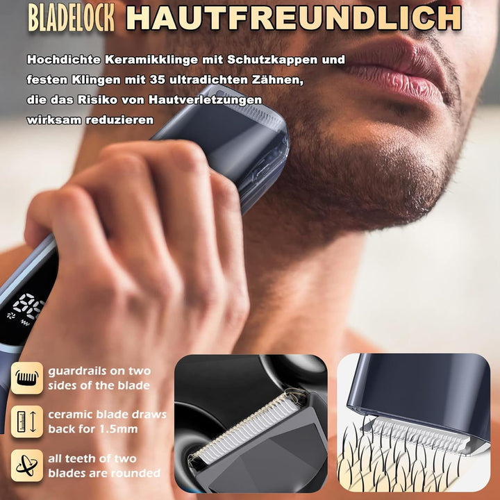 Vakuum Barttrimmer Herren, Wiederaufladbarer Bartschneider Herren Elektrisch Rasierer, IPX7 Wasserdi