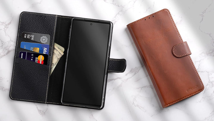 STILGUT Talis kompatibel mit Google Pixel 7 Pro Hülle mit Kartenfach aus Leder, Wallet Case, Lederhü