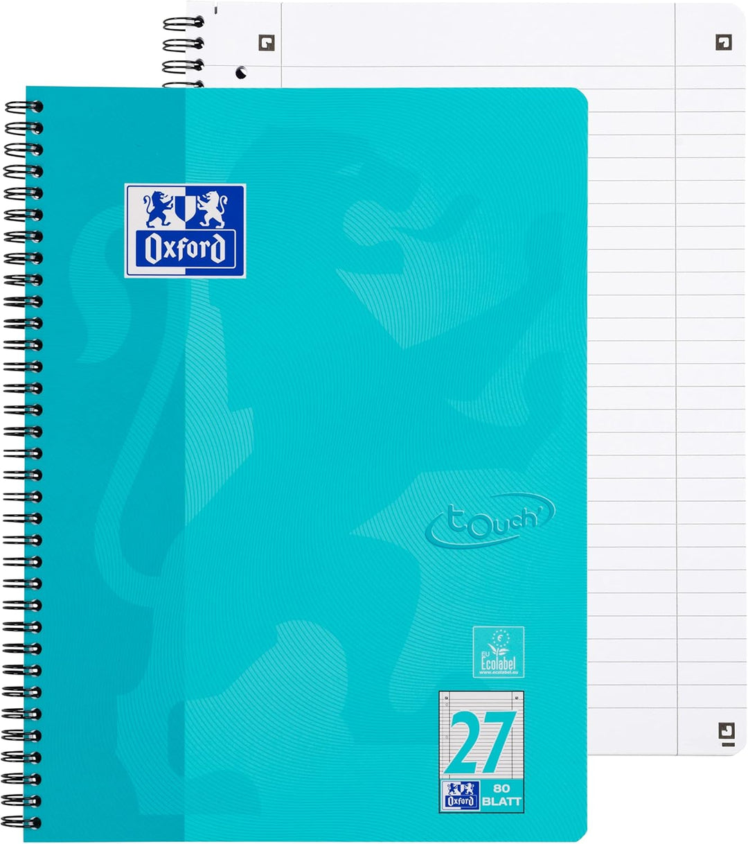Oxford Touch Collegeblock A4 liniert mit Doppelrand, 80 Blatt, aqua, 10 Stück Single, Single
