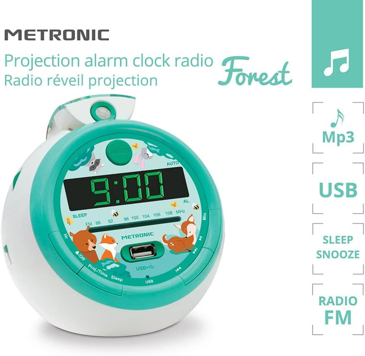 METRONIC Forest 477343 Radiowecker FM USB Projektion Dual Alarm Grün S Forest Grün, Forest Grün