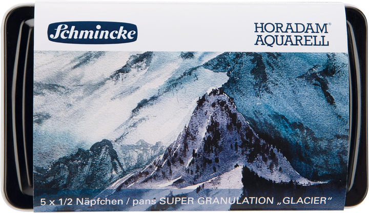 Schmincke – HORADAM® AQUARELL, Super Granulation Set Gletscher, 5 x 1/2 Näpfchen + Pinsel, 74 603 09
