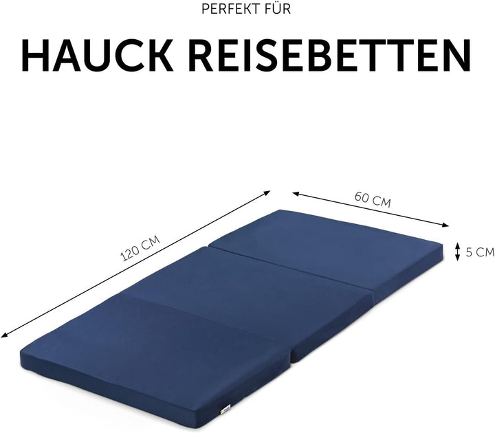 hauck Sleeper, Navy - 120x60x5 cm - Faltmatratze für Kinderreisebetten mit Tragetasche - Klein Zusam
