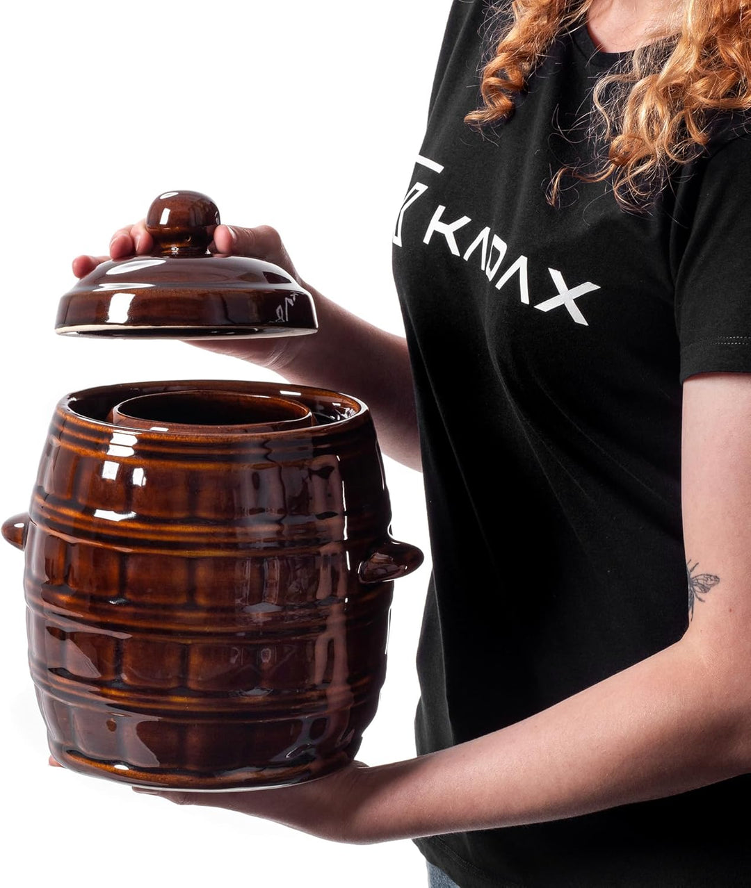 KADAX Steinzeugtopf, Dichter Keramiktopf mit Wasserrinne und Deckel, Spülmaschinenfester Steinguttop