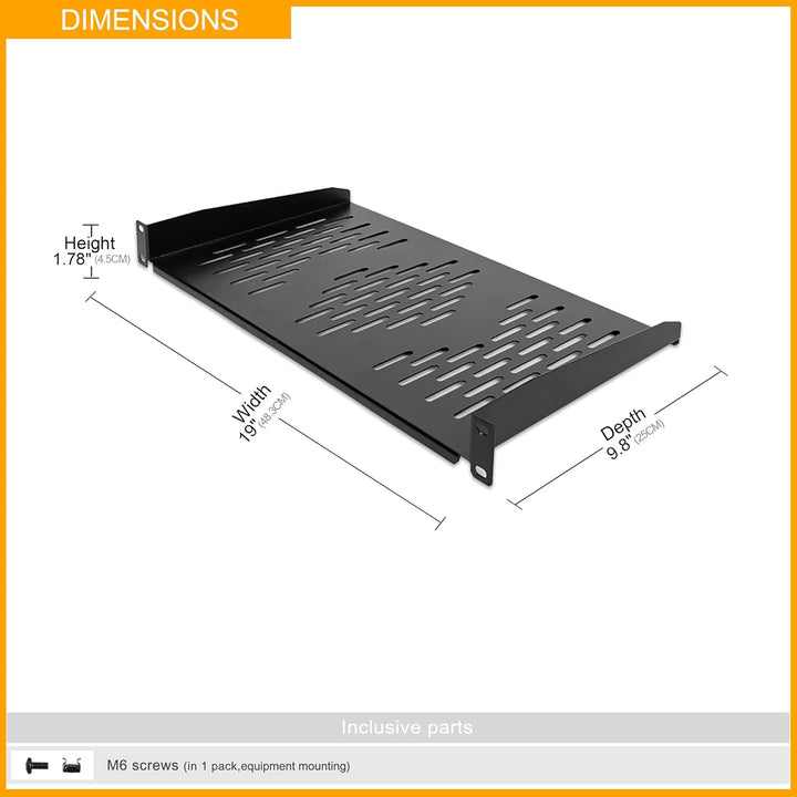 RIVECO 2PCS 1U Rack Shelves, 19” Cabinet Mount 1 U Tray Vented Cantilevers for Computer Case Shelf M