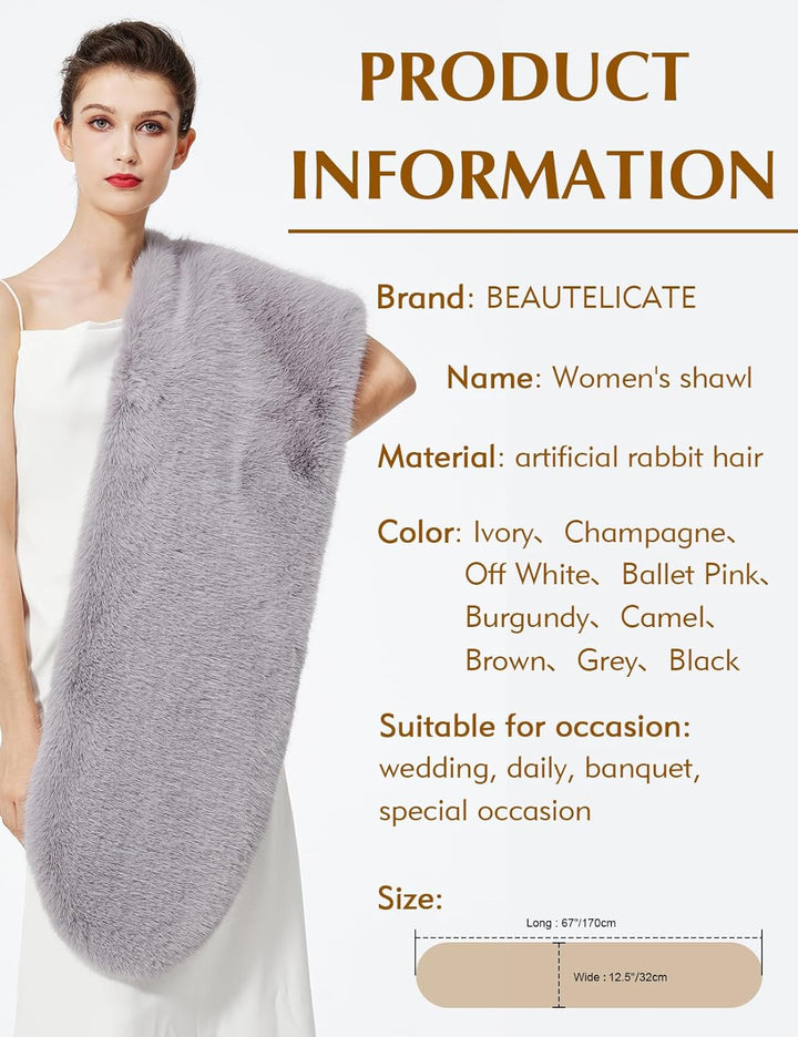 BEAUTELICATE Kunstpelz Stola Schal Damen Bolero Kunstfell Brautschal Brautstola Brautjacke für Abend