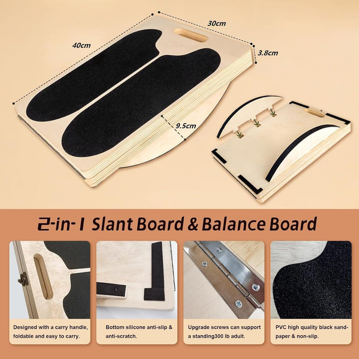 Balance Board aus Holz, Verstellbares Wadendehner Schrägbrett, Wackelbrett für Physiotherapie, Gleic