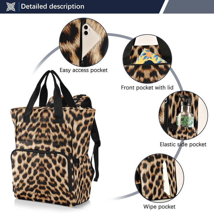 Wickeltasche mit Leopardenmuster, Gepardenmuster, Rucksack für Damen und Herren, grosser Laptop-Ruck