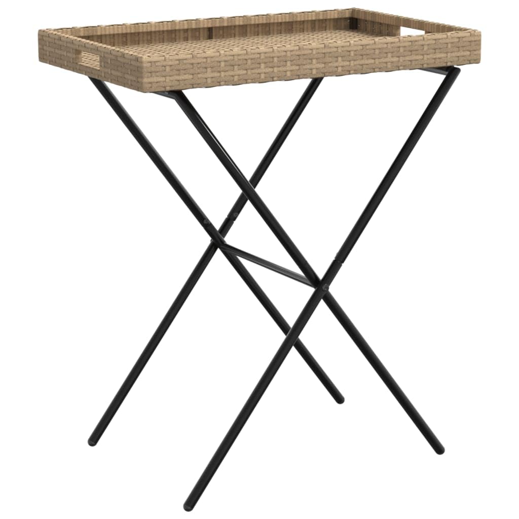 vidaXL Tabletttisch Klappbar Beige 65x40x75 cm Poly Rattan, Beige
