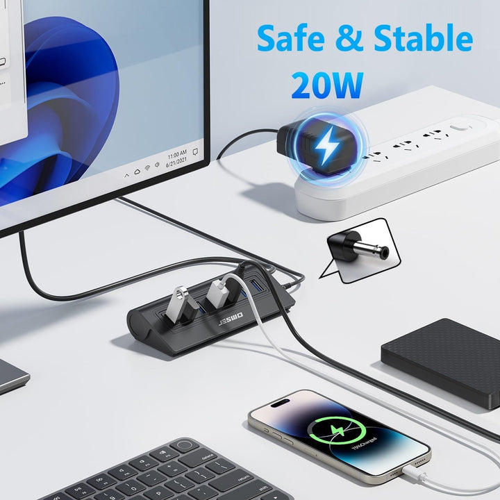 USB HUB mit Netzteil, JESWO 7-Port USB 3.0 Hub, Aluminium USB Verteiler Datenhub mit 100cm Kabel, US