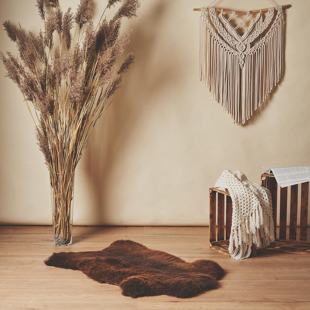 Cakla Lammfell Echt 100-110 cm - Schaffell Echt Gross - Fellteppich Braun - Weich und Flauschig - Fe