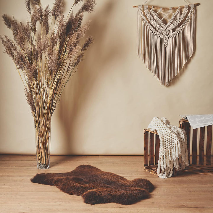 Cakla Lammfell Echt 100-110 cm - Schaffell Echt Gross - Fellteppich Braun - Weich und Flauschig - Fe