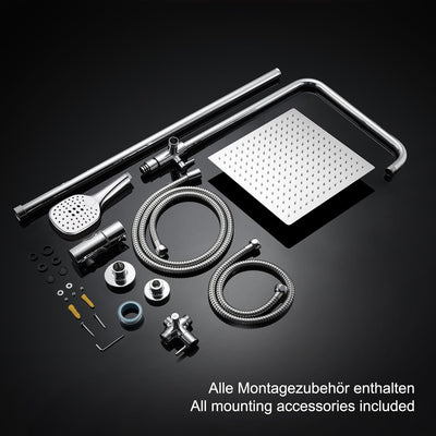 JOHO Duschset ohne Armatur, Chrom Duschstangeset Duschsäuleset, Regendusche Duschsystem mit Duschkop