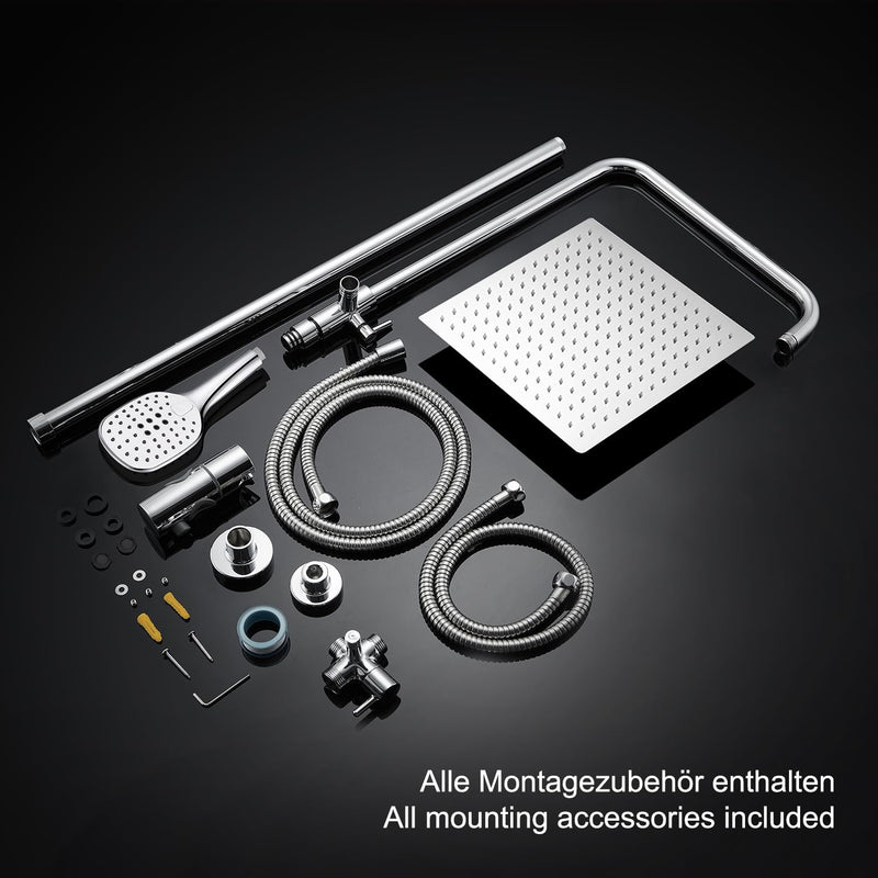 JOHO Duschset ohne Armatur, Chrom Duschstangeset Duschsäuleset, Regendusche Duschsystem mit Duschkop