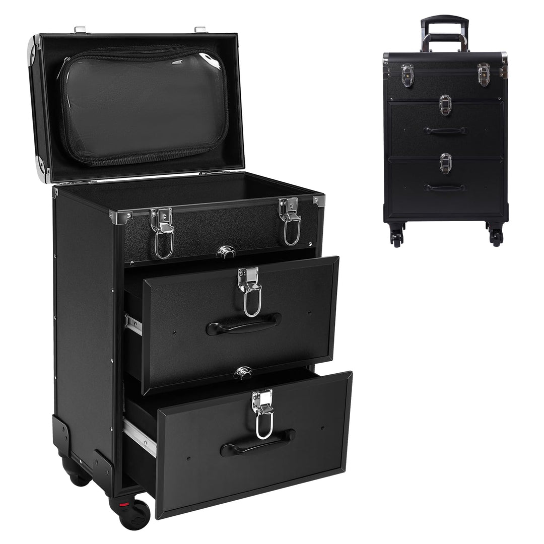 Kosmetikkoffer Trolley Schminkkoffer 2 Schubladen Beauty Case 3-in-1 Make Up Koffer Friseurkoffer Ro