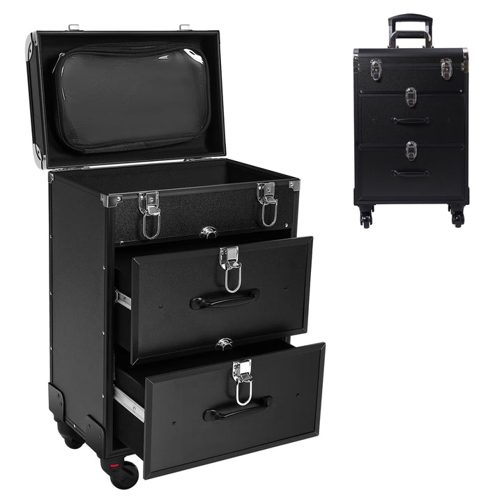 Kosmetikkoffer Trolley Schminkkoffer 2 Schubladen Beauty Case 3-in-1 Make Up Koffer Friseurkoffer Ro