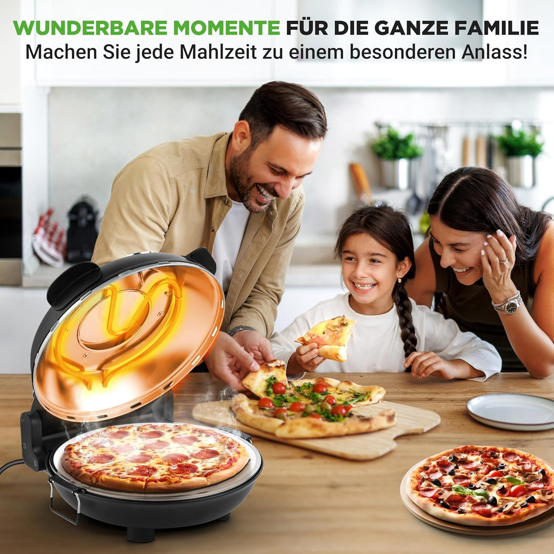 NutriChef Pizzaofen Elektrisch mit 30cm Stein, Pizza Maker bis 426°C, 1200W mit Sichtfenster, Ober-/