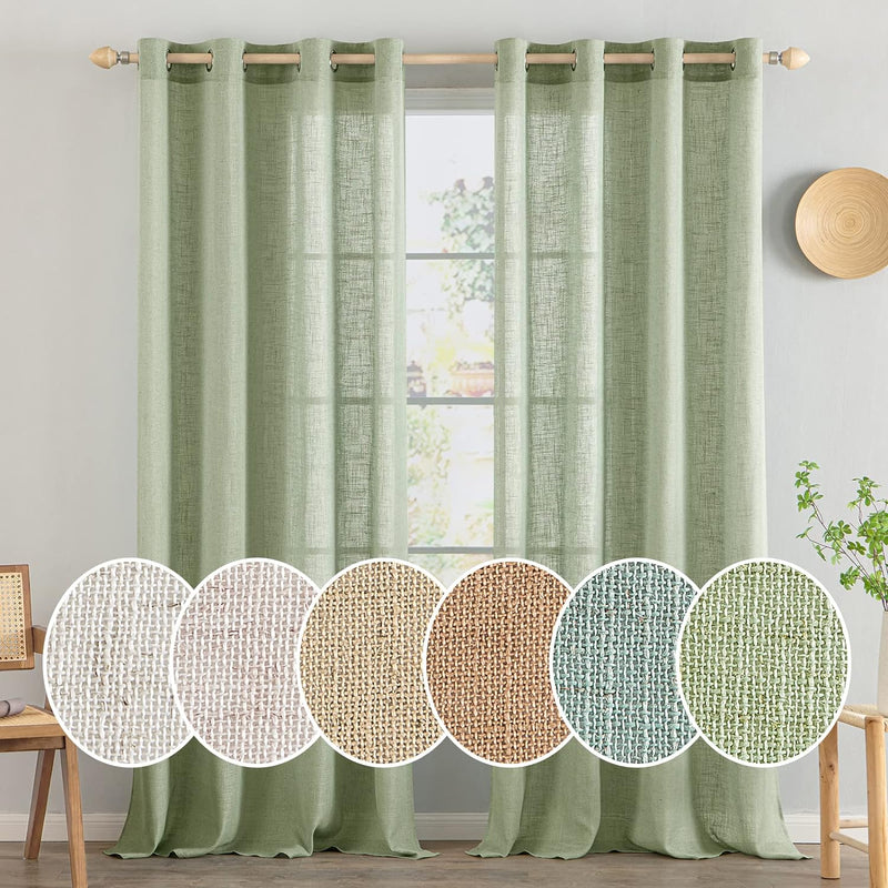 MIULEE Gardinen Vorhänge mit ösen Voile Vorhang Modern Leinenoptik Halbtransparent für Wohnzimmer Kü