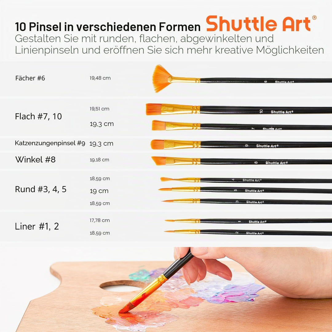 Shuttle Art Acrylfarben Set, 36 Acryl farben in Flaschen (je 60ml) mit 12 Pinselset & 1 Palette, ung
