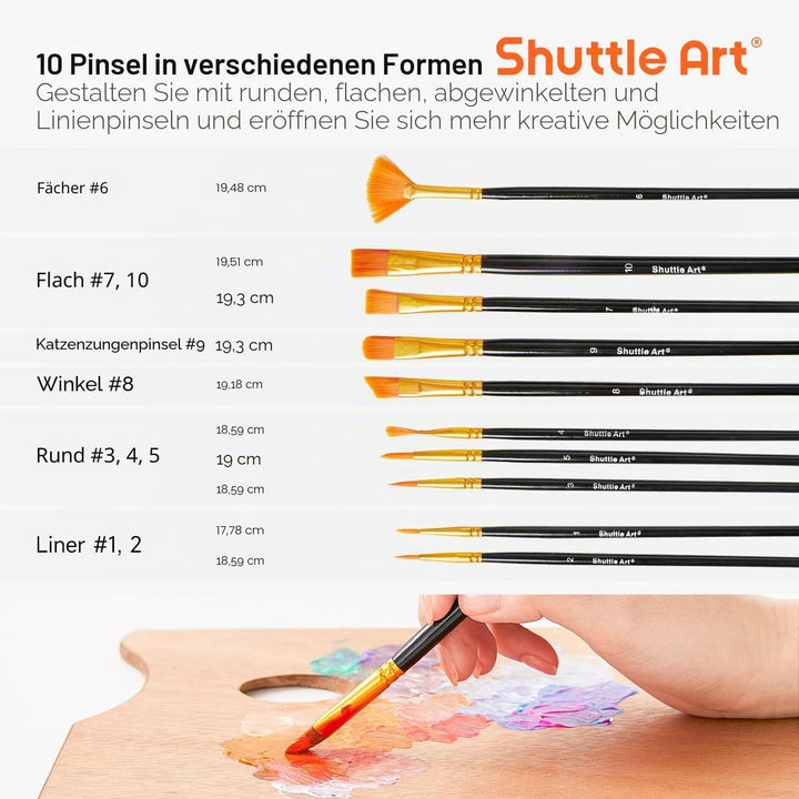 Shuttle Art Acrylfarben Set, 36 Acryl farben in Flaschen (je 60ml) mit 12 Pinselset & 1 Palette, ung