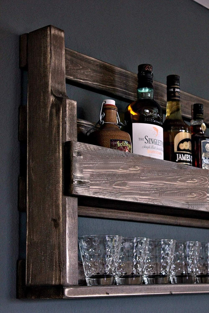 Dekorie Whisky Regal aus Holz - mit Gläserhalter - Braun - Industrie Stil - fertig montiert - Wandba