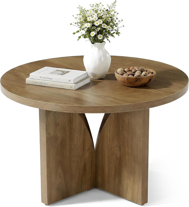 Tribesigns Runder Couchtisch, 80 cm, Moderner Holztisch in Braun, Kreis-Mitteltisch für Wohnzimmer,