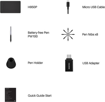 HUION INSPIROY H950P Grafiktablett Tablet 8192 Stufen mit batterielosem digitalen Stift Kann Tilt-Fu